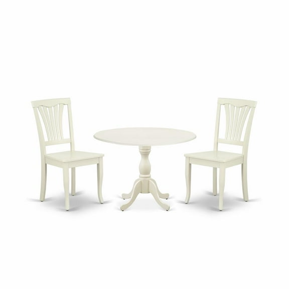 East West Furniture DMAV3-LWH-W 3 Piece Modern Dining Table Set Contains 1 Drop Leaves Dining Table and 2 Linen White Dining Chairs with Slatted Back - Linen White Finish
