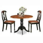 East West Furniture Dublin 3-piece Dining Set w/ Leather Chairs in Black/Cherry