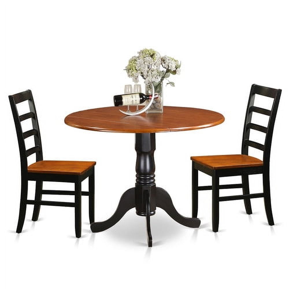 Black and Cherry Solid Wood Round Dining Table Set with High Back Chairs