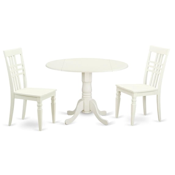 East West Furniture Dublin 3-piece Dining Set with Wood Seat in Linen White