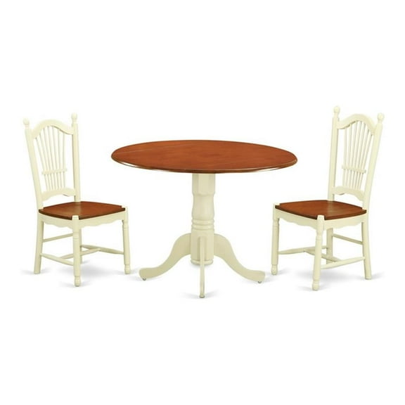 East West Furniture Dublin 3-piece Dining Table & Chair Set in Cream/Cherry