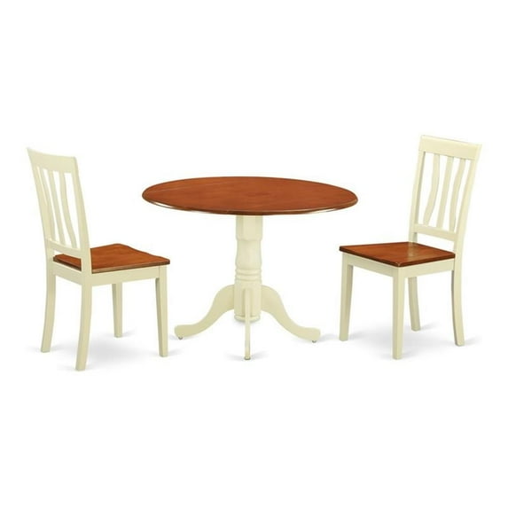 East West Furniture Dublin 3-piece Traditional Wood Dining Set in Cream/Cherry
