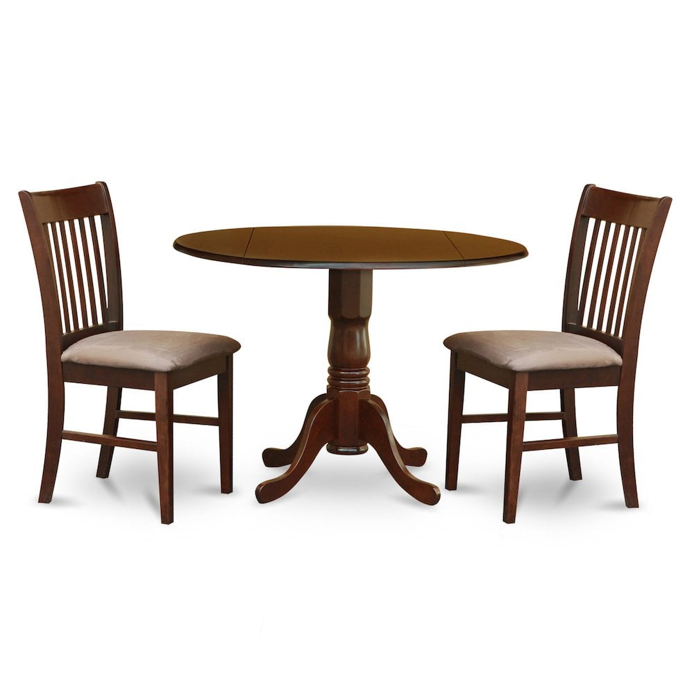Mahogany Round Drop-Leaf Dining Table with Linen Upholstered Chairs