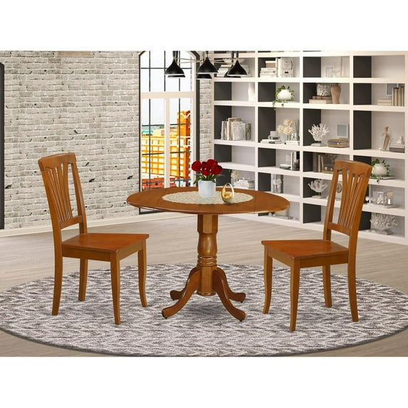 East West Furniture Dublin 3-piece Traditional Wood Dining Set in Saddle Brown