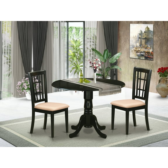 East West Furniture Dublin 3-piece Traditional Wood Dining Table Set in Black