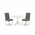 thumbnail image 1 of East West Furniture DMDR3-LWH-07 3 Piece Wood Dining Table Set Includes 1 Drop Leaves Dining Room Table and 2 Grey Linen Fabric Padded Chair with High Back - Linen White Finish, 1 of 3