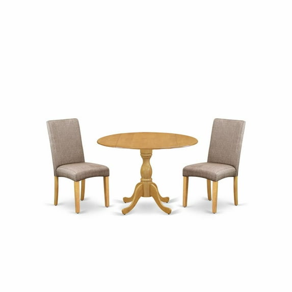 East West Furniture Dublin 3-piece Wood Dining Set in Oak/Dark Khaki