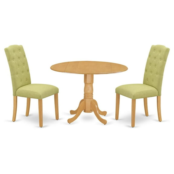 East West Furniture Dublin 3-piece Wood Dining Set in Oak/Lime Green
