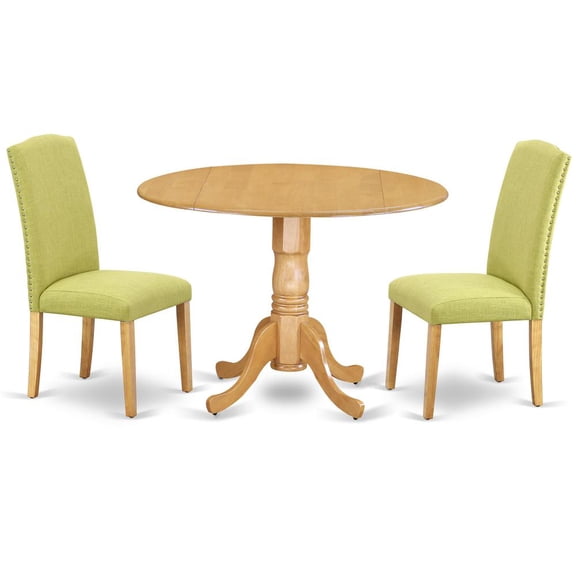 East West Furniture Dublin 3-piece Wood Dining Set in Oak/Limelight