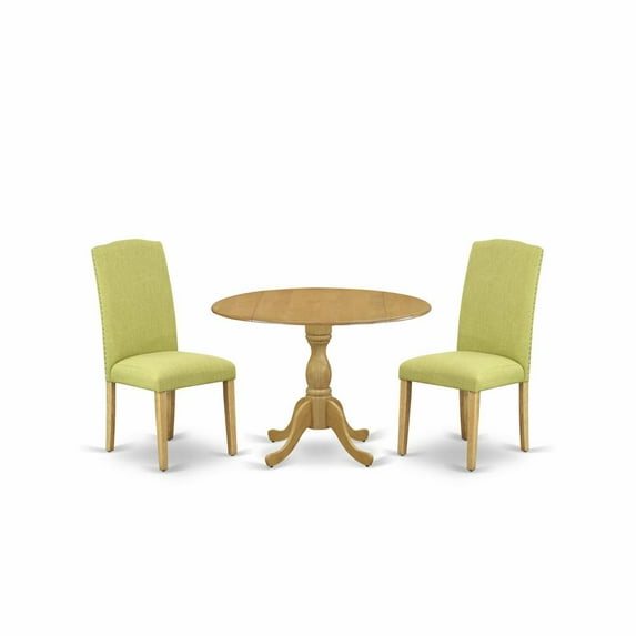 East West Furniture Dublin 3-piece Wood Dining Set in Oak/Limelight