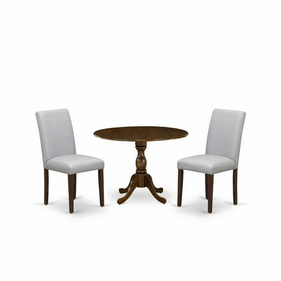 East West Furniture DMAB3-AWA-05 3 Piece Kitchen Table Set Includes 1 Drop Leaves Wood Table and 2 Grey Linen Fabric Parson Dining Room Chairs with High Back - Acacia Walnut Finish
