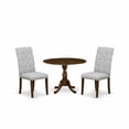 thumbnail image 1 of East West Furniture DMEL3-AWA-05 3 Piece Dinette Sets Contains 1 Drop Leaves Modern Kitchen Table and 2 Grey Linen Fabric Parsons Chair Button Tufted Back with Nail Heads - Acacia Walnut Finish, 1 of 3