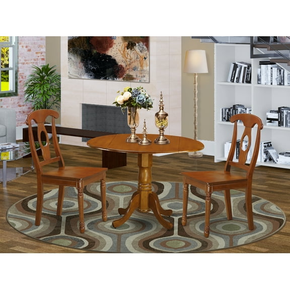East West Furniture Dublin 3-piece Wood Dining Set with Single Pedestal in Brown