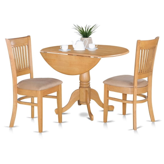 East West Furniture Dublin 3-piece Wood Dining Set with Slat Back Chairs in Oak