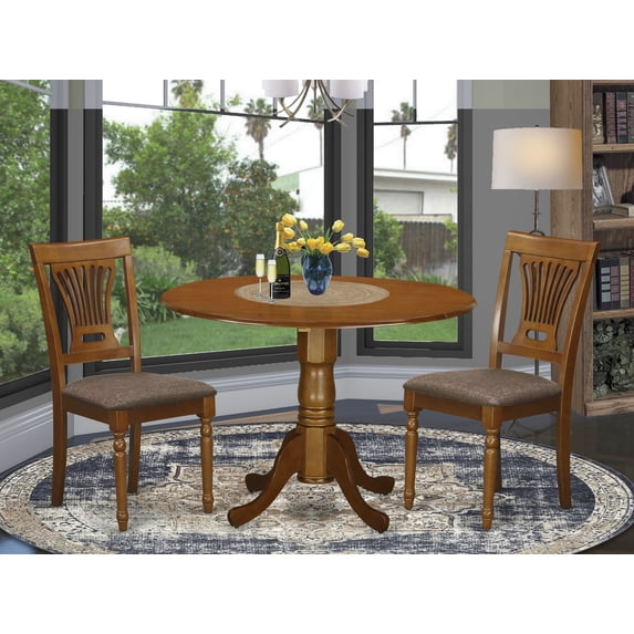 East West Furniture Dublin 3-piece Wood Dining Table Set in Saddle Brown