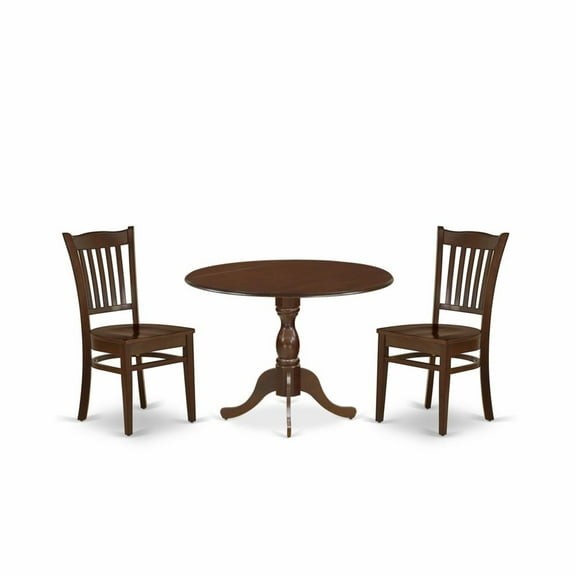 East West Furniture Dublin 3-piece Wood Dining Table and Chair Set in Mahogany