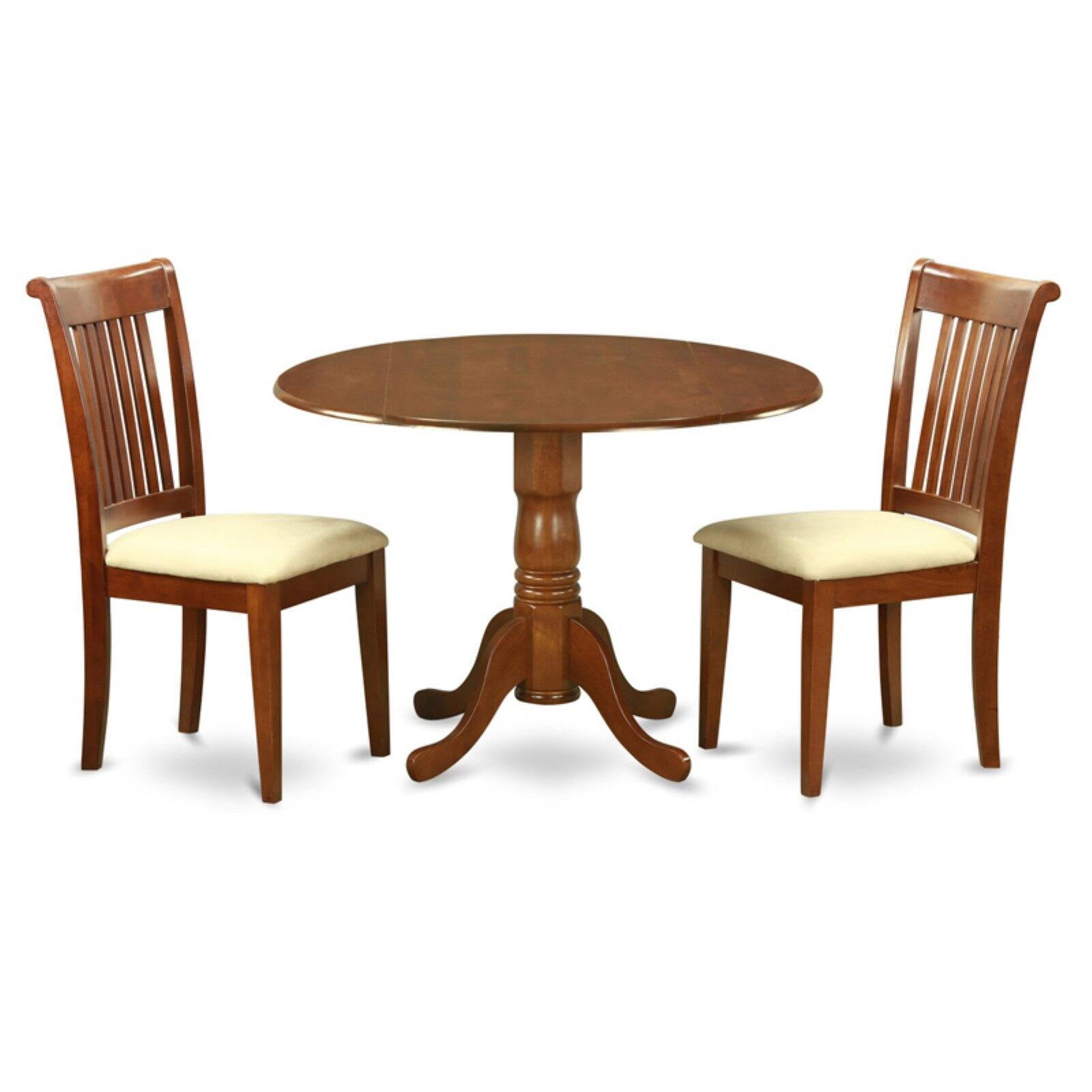 East West Furniture Dublin 3piece Wood Kitchen Table Set in Saddle