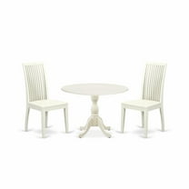 East West Furniture DMIP3-LWH-W 3 Piece Dinette Set Contains 1 Drop Leaves Dining Room Table and 2 Black Dinning Chairs with Slatted Back - Linen White Finish