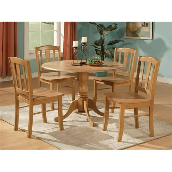 East West Furniture Dublin 3PC Set - Round Table with two 9 in. Drop Leaves and 2 Vertical slat back wood seat chairs