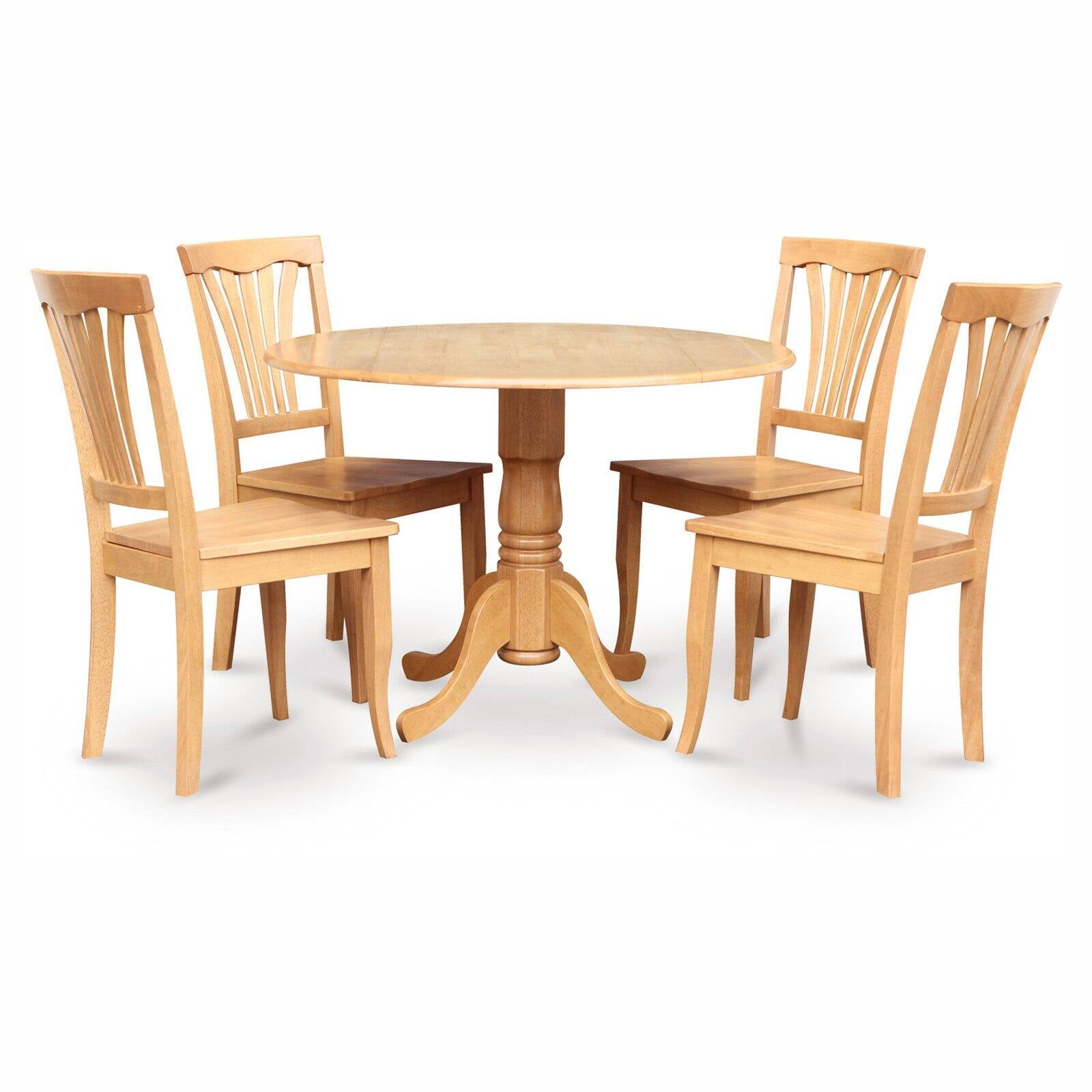 Oak Finish Round Drop Leaf Dining Set with 4 Chairs