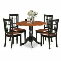 East West Furniture Kitchen Table Set-Dining Table And 4 Wood Kitchen Chairs-Finish:Black & Cherry,Number of Items:5,Shape:Round,Style:Leather Seat