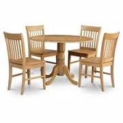 East West Furniture Dublin 5 Piece Drop Leaf Dining Table Set with Norfolk Wooden Seat Chairs, Oak