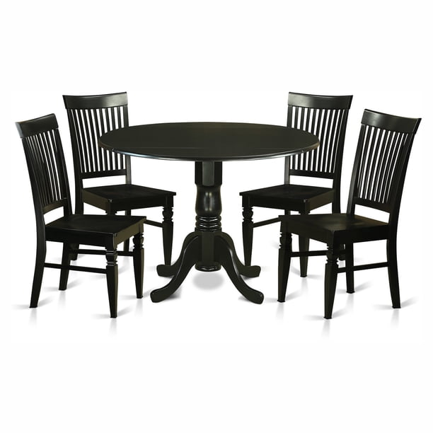 East West Furniture Dublin 5-piece Wood Dining Table and Slatted Chairs in Black, 1