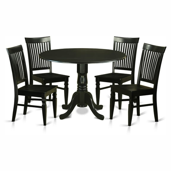 East West Furniture Dublin 5 Piece Drop Leaf Dining Table Set with Weston Wooden Seat Chairs