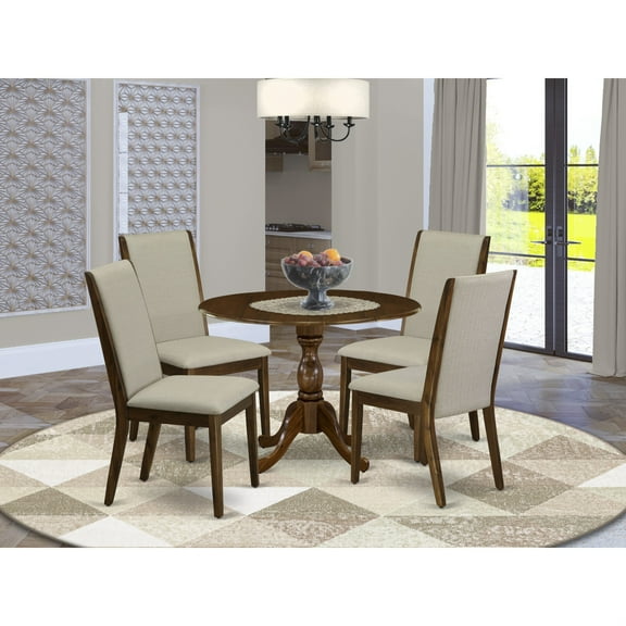 East West Furniture Dublin 5 Pieces Wooden Dining Set in Antique Walnut/Gray