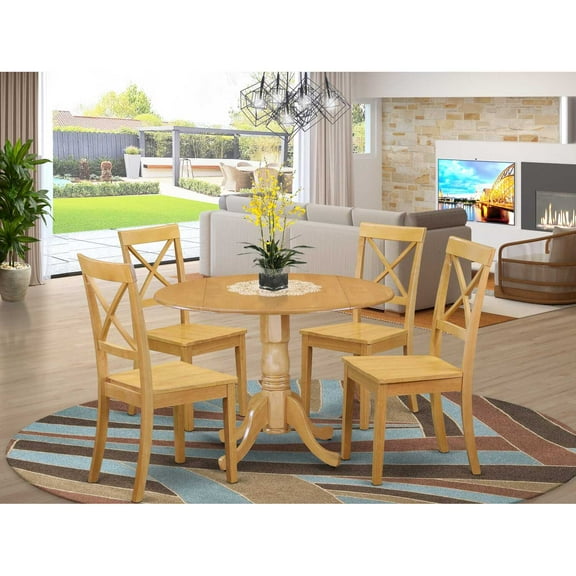 East West Furniture Dining Room Set Oak, DLBO5-OAK-W