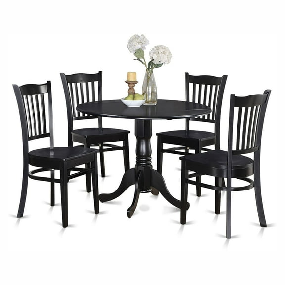 East West Furniture Dublin 5-piece Traditional Wood Kitchen Table Set in Black