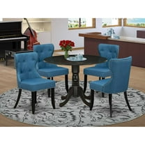 East West Furniture East-West Furniture DLSI5-ABK-21 - A dining room table set of 4 wonderful kitchen chairs using Linen Fabric Mineral Blue color and a beautiful wood pedestal kitchen table using...