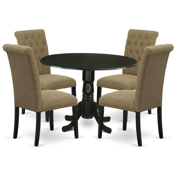 East West Furniture Dublin 5-piece Wood Dining Set in Black/Light Sable