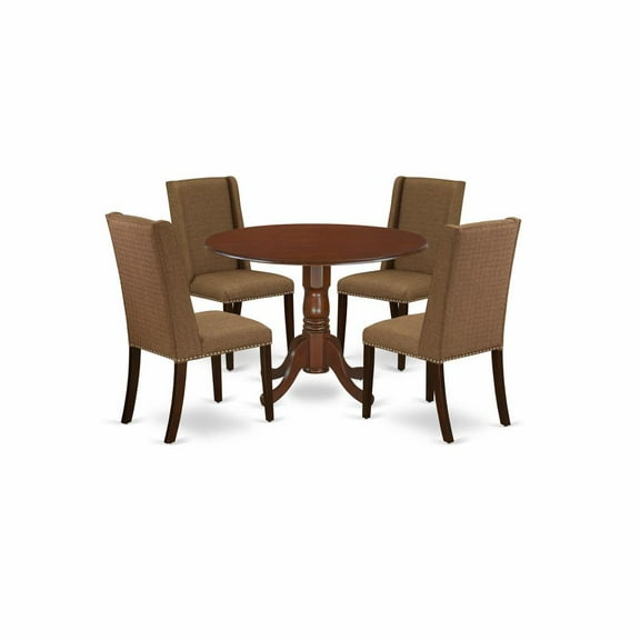 East West Furniture Dublin 5-piece Wood Dining Set in Mahogany/Brown Beige