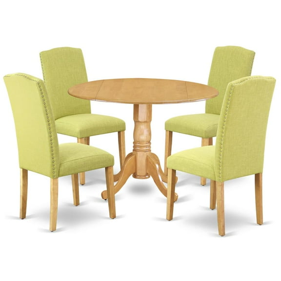 East West Furniture Dublin 5-piece Wood Dining Set in Oak/Limelight