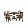 thumbnail image 1 of East West Furniture DMDA5-MAH-C 5 Piece Wood Dining Table Set Consists of 1 Drop Leaves Dining Table and 4 Mahogany Linen Fabric Dinning Room Chairs with Slatted Back - Mahogany Finish, 1 of 3