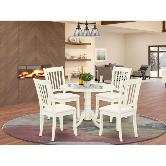 East West Furniture Dining Room Set Linen White, DLDA5-WHI-C