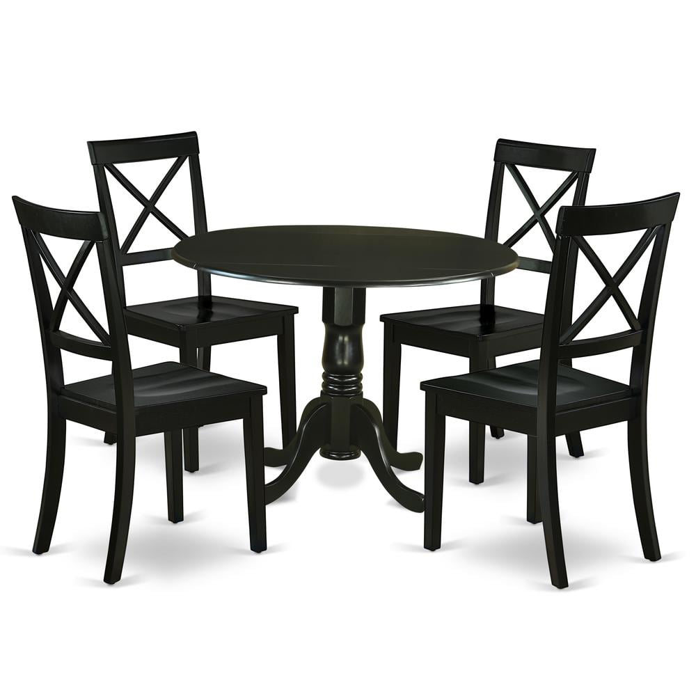 Black Rubber Wood Round Dining Table Set with 4 Chairs