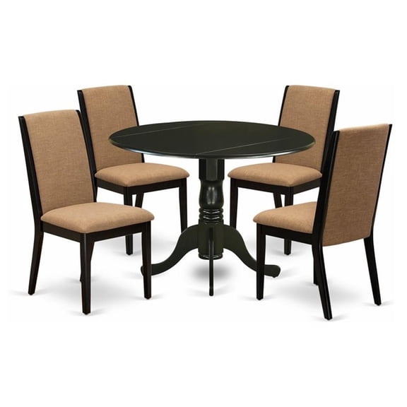 East West Furniture Dublin 5-piece Wood Dining Table Set in Black