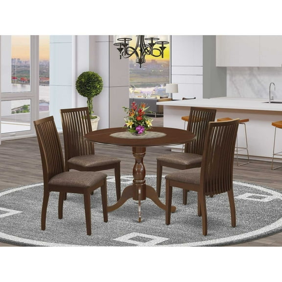 East West Furniture Dublin 5-piece Wood Dining Table and Chair Set in Mahogany