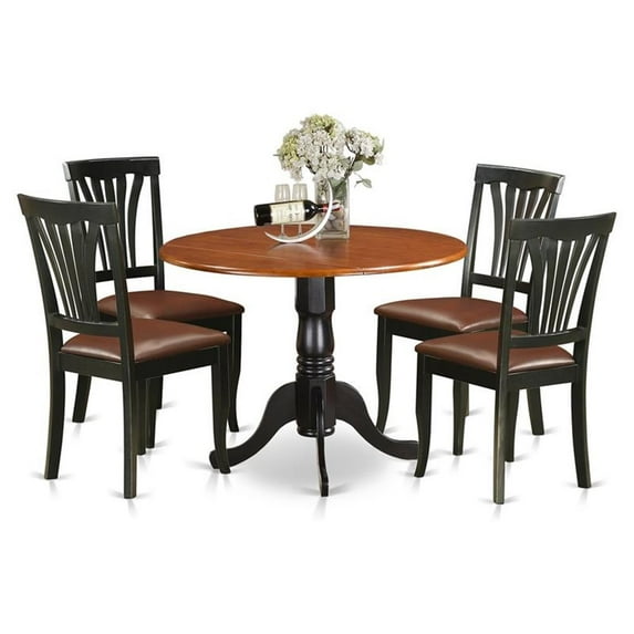 East West Furniture Dublin 5-piece Wood Kitchen Set in Black/Cherry