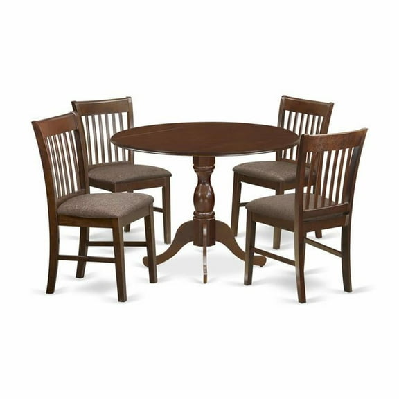 East West Furniture DMNF5-MAH-C 5 Piece Dining Room Table Set - Mahogany Modern Dining Table with 4 Mahogany Linen Fabric Kitchen Chairs with Slatted Back - Mahogany Finish