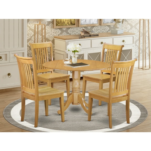 East West Furniture Dining Room Set Oak, DLPO5-OAK-W