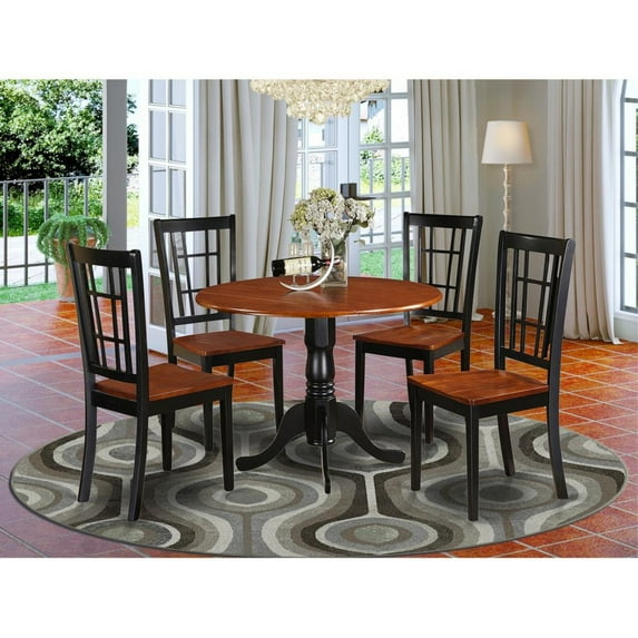 East West Furniture Dublin 5-piece Wood Table and Dining Chairs in Black/Cherry