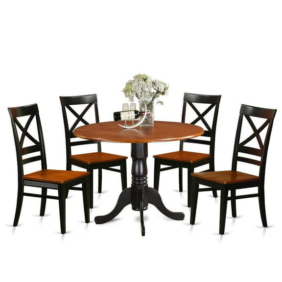 East West Furniture Dublin 5-piece Wood Table and Kitchen Chairs in Black/Cherry