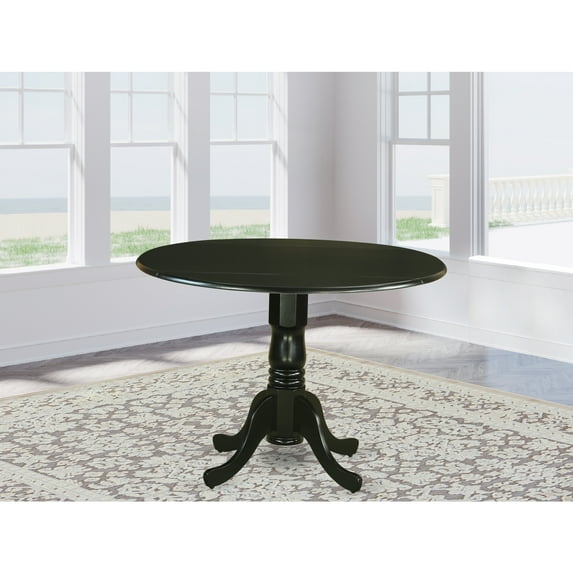 East West Furniture Dublin Round Table with 29" Drop Leaves, Black