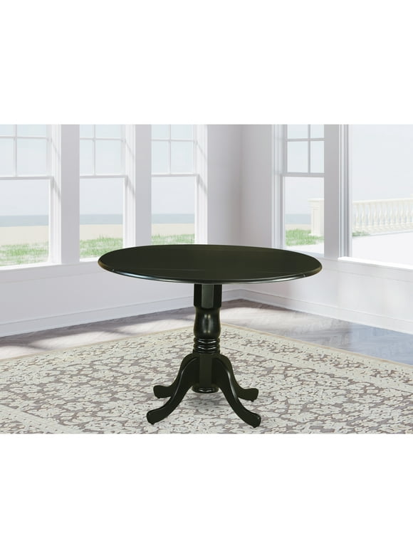 East West Furniture Dublin Round Table with 29" Drop Leaves, Black