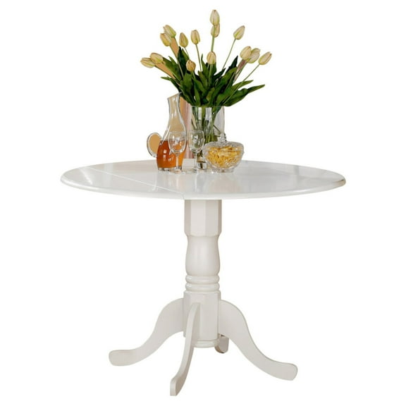 East West Furniture Dublin Round Table with 29" Drop Leaves, Linen White