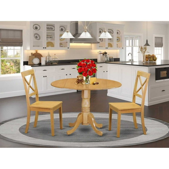 East West Furniture Dublin Table and X-back Chair Set with Wood Seat in Oak