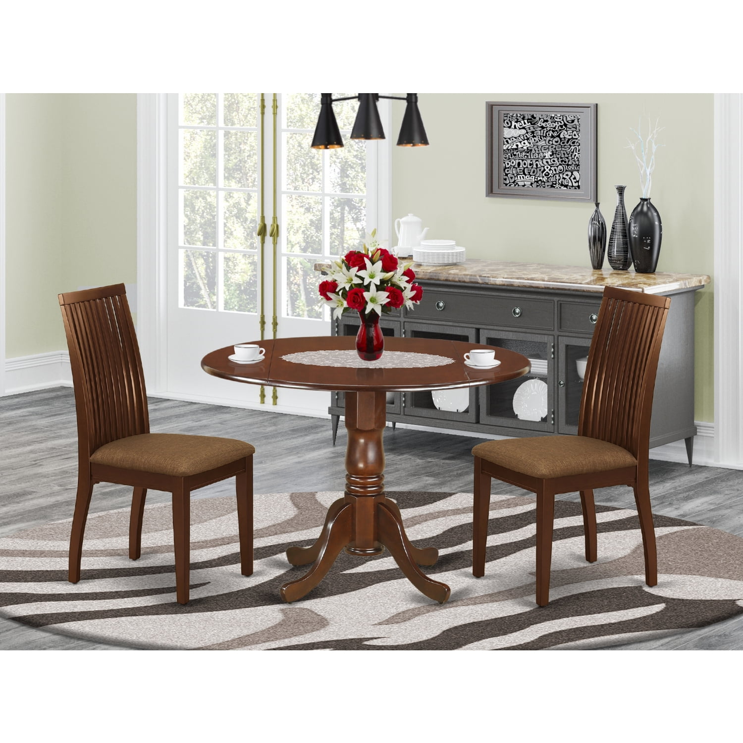 Set Da Pranzo East West Furniture Dublin – Tavolo Rotondo In Legno (106 Cm) + 4 Sedie Schienale Incrociato, Marrone